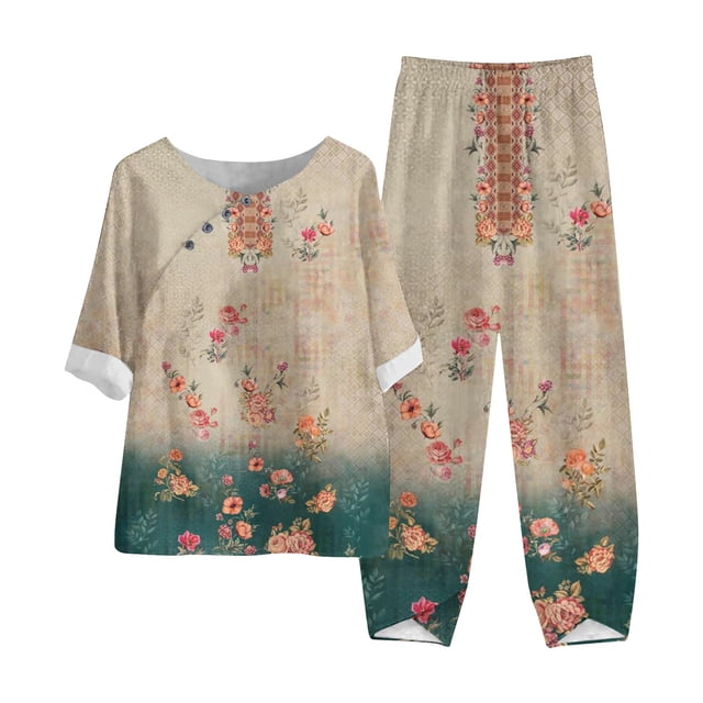Puntoco Traje De Verano Para Mujer Moda Manga Corta Pantalones De Color Sólido Traje Casual De Dos Piezas Liquidación Puntoco Puntoco-4534