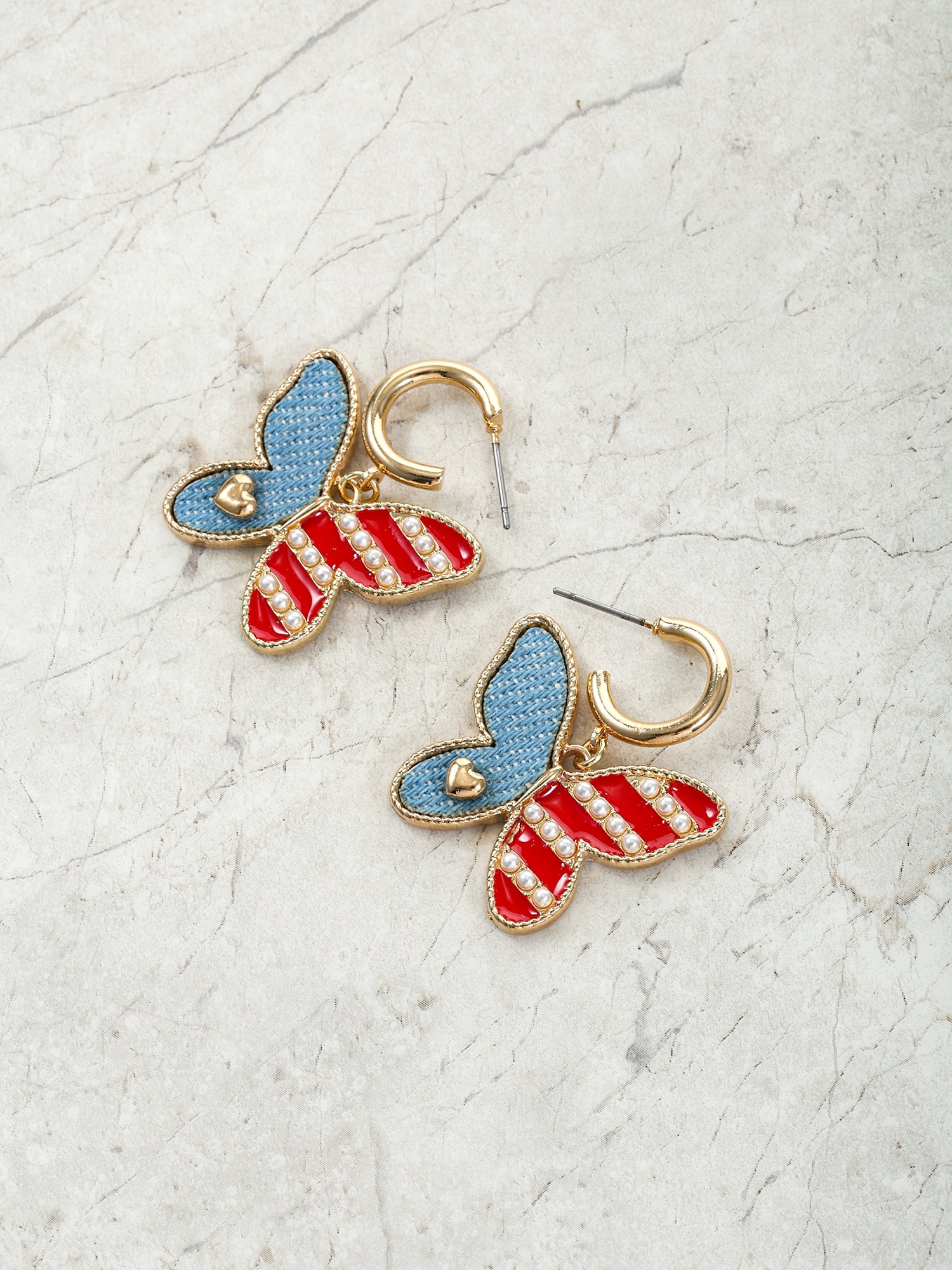 Way to Celebrate Americana Mini Hoop with Butterfly Earring, 1 Pair