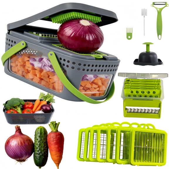 Vegetable Chopper Vegetable Cutter, 22 in 1 Kitchen Gadget, Dicer, Slicer, Onion Cutter, Salad, Cheese Grater & Egg Separator - Multi-Functional Veggie Chopper with Handle