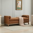 thumbnail image 3 of Hitop 66.34"W Elegant Upholstered Bench, Ottoman with Wood Legs & 2 Bolster Pillows for End of Bed, Bedroom, Living Room, Entryway,Brown Polyurethane(PU), 3 of 5