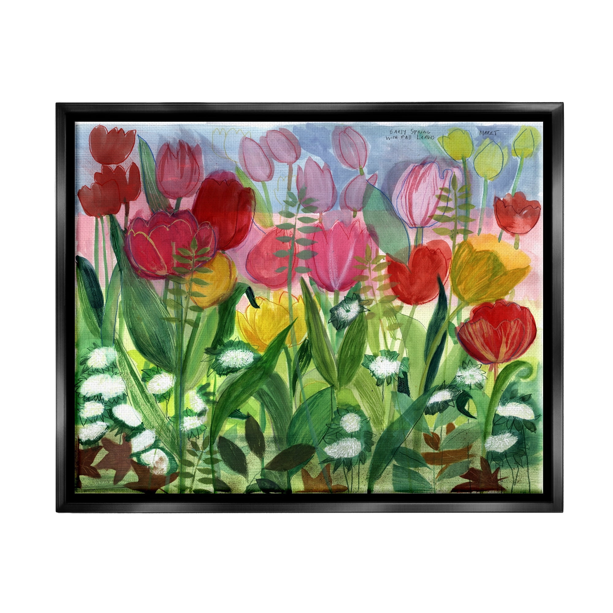 Stupell Industries Lush Varied Spring Tulips Blooming Flower Meadow Painting Jet Black Floating Framed Canvas Print Wall Art, Design by unknown