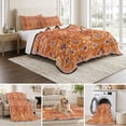 thumbnail image 6 of Twin Quilt Set 68''x86'', Boho Orange Lightweight Summer Bedspread Coverlet Set with 2 Pillow Shams, Country Style Bohemian Floral Retro Tribal Breathable All Season Quilt Bedding for Dorm/Bedroom, 6 of 9