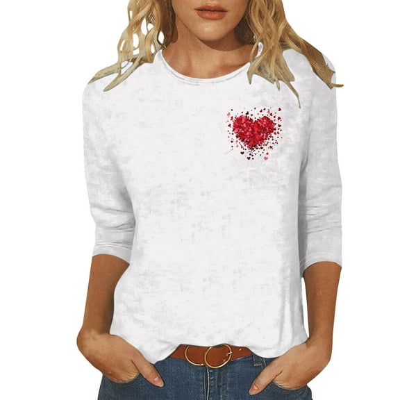 Tbopshirt Valentine's Day T-Shirts for Women 3/4 Sleeve Casual Crewneck Loose Graphic Tees Summer Plus Size Tops,S-XXXXXL