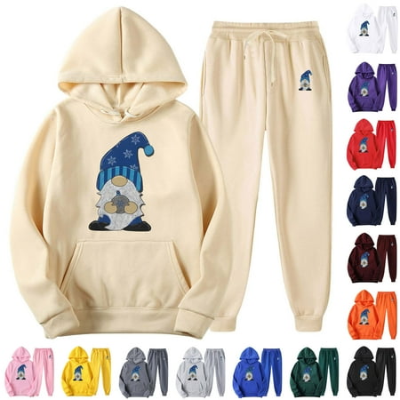 BiZtdJrK Two Piece Outfits for Men Christmas Long Sleeve Hooded Pullover and Drawstring Pants Sport Set Novelty Graphic Print Sweatshirts Trousers Jogger Sets Sale of the Day Orange S