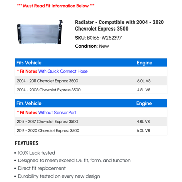 ECCPP Aluminum/Plastic Radiator – 2004-2014 Chevrolet Express 1500 – W/o Engine Oil Cooler – E127928CP