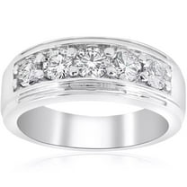Men 3 Ct Round Cut Moissanite 5-Stone Wedding Band Ring Real 925 Sterling Silver