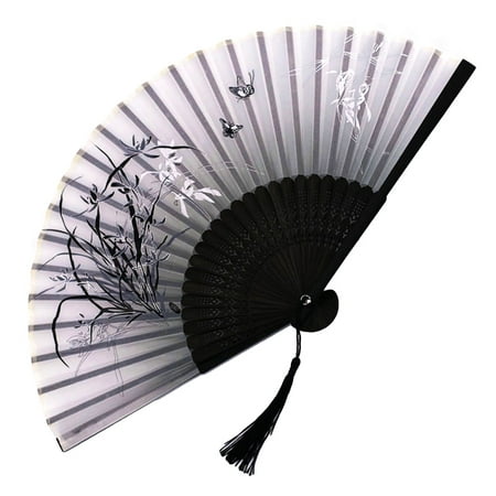 

JUNTEX Chinese Japanese Style Folding Fan Classical Dance Fan Tassel Elegent Hand Fan