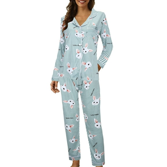 Arlun Cute Pajama Sets for Women Long Sleeve Sleepwear Button down Loungewear Soft 2 Piece Pjs Sets with Pockets Elastic Waisted Long Pants Thin Loose Comfy Pajamas Sets Green XL