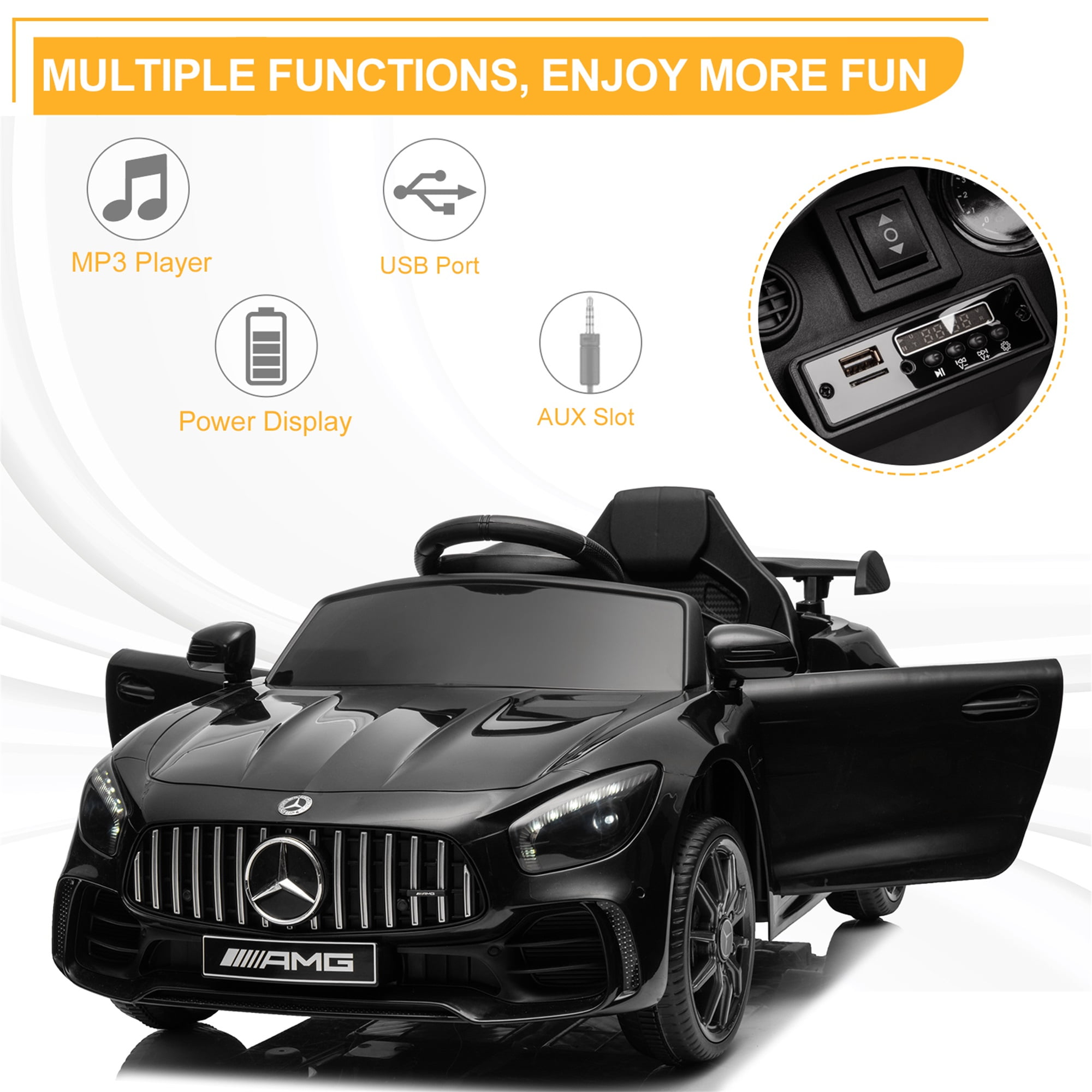 CIPACHO Electric Cars for Kids, 12V Battery Powered Ride On Car with Remote Control, LED Lights, MP3 Player, 3 Speeds, Best Gift for Boy, Girls, Black