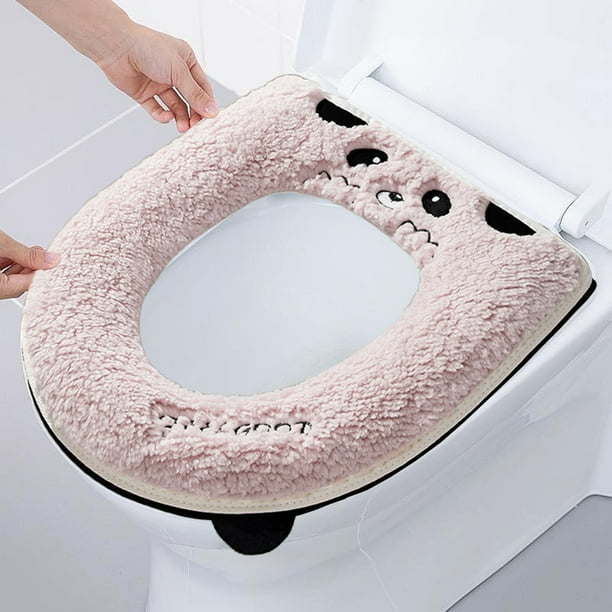 Funda de asiento de inodoro Modelo con cremallera bordada | Poliéster acolchado suave | Encaja en 16,5x14,9 in | Cojín multicolor lavable | Accesorio higiénico cómodo de Four Seasons