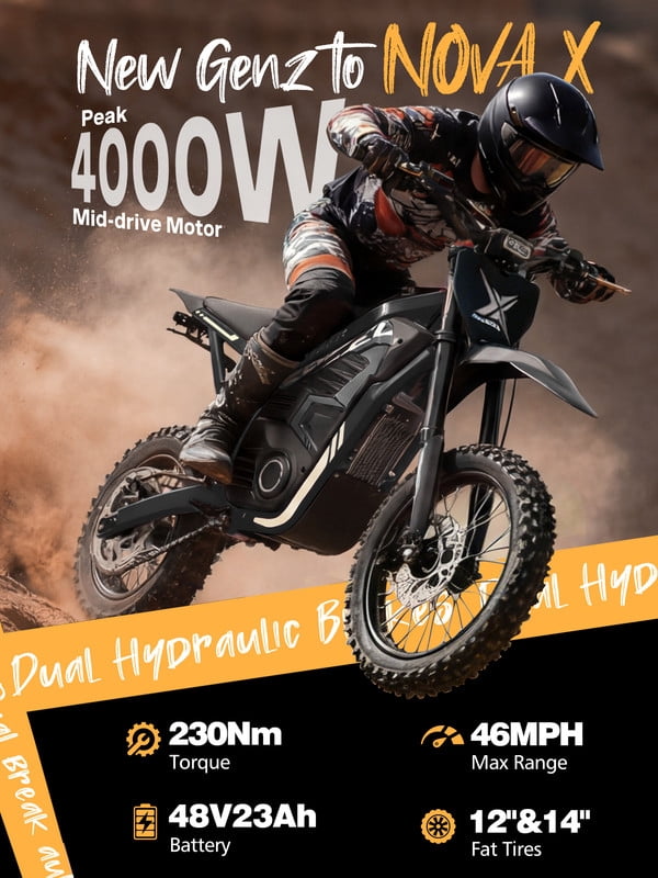 ESKUTE NOVAX Electric Dirt Bike for Adults/Teens, 4000W 46MPH Fast Electric Motorcycle, 48V 22.8Ah Long Range Battery, Full Suspension, Hydraulic Brakes,Black with Lock, UL2849