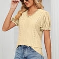 thumbnail image 4 of Clearance! Women's V- Neck Solid Color Lace Panel Cut-Out Short Sleeve Short Tops Clearance Items On Sale #71, 4 of 7