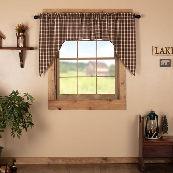 VHC Brands Rustic & Lodge Farmhouse Kitchen Window Curtains-Rory Swag Pair, 36x36x16, Chocolate Brown