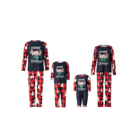 

Christmas Family Pajamas Matching Sets Santa Claus Letter Print Top and Plaid Pants Xmas Pjs Holiday Sleepwear for Couples Kids Baby
