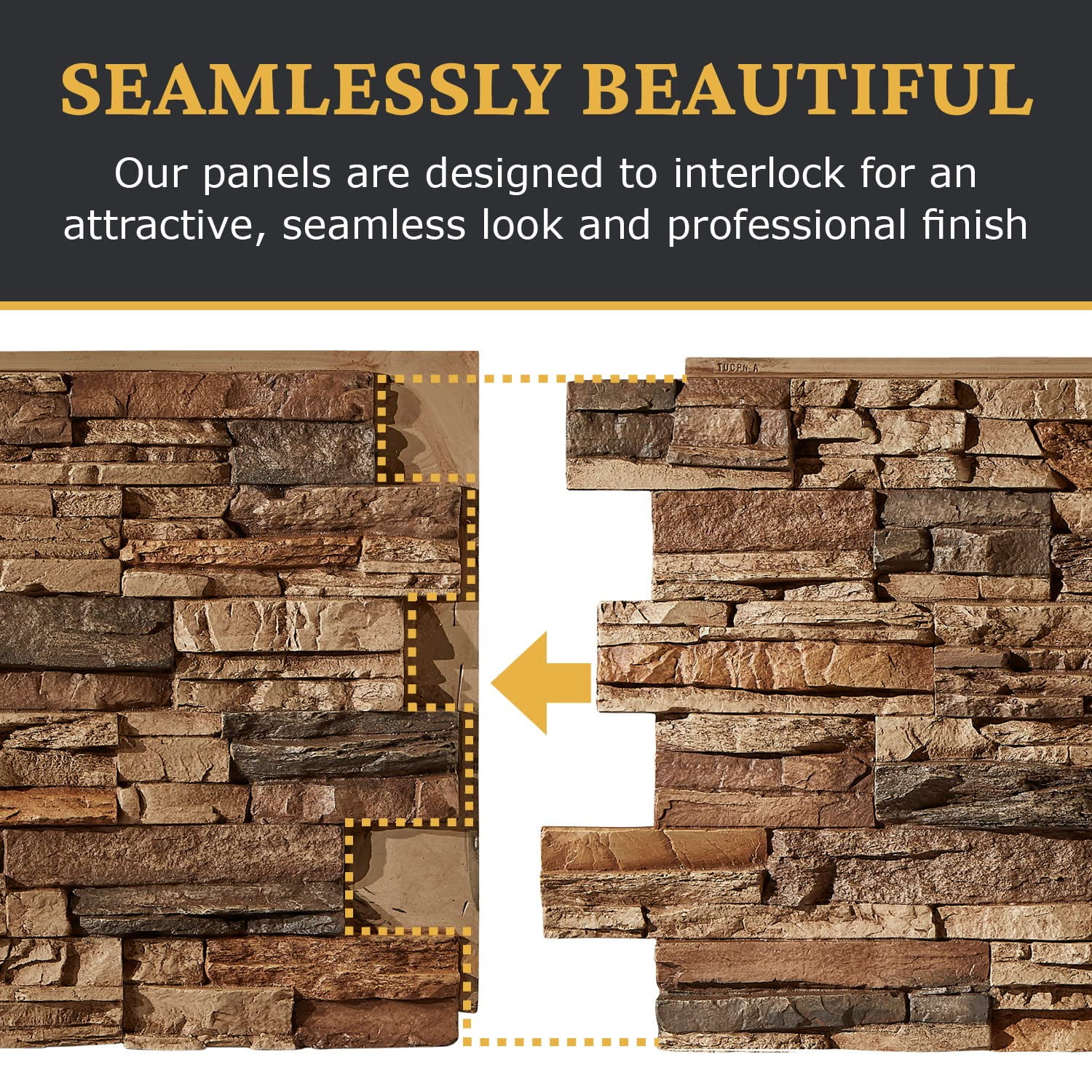 Faux Stacked Stone 3D Textured Wall Panel | Sedona | 48''L x 24''H x 2''D | 1 Panel | Cognac Brown