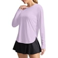 thumbnail image 3 of Women's Long Sleeve UPF 50+ Sun Shirt, Loose Fit Breathable Polyester Workout Top for Outdoor Yoga, Running, Hiking, and Sun Protection, Solid Color Athletic Layer Light Violet S, 3 of 5
