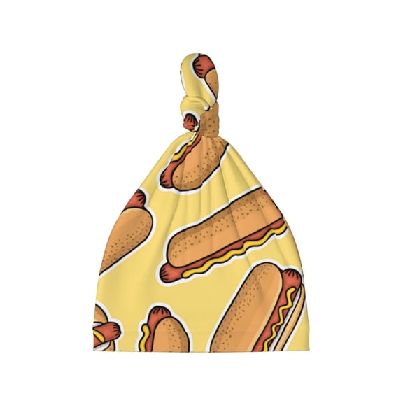 Naloa Hot Dogs Baby Newborn Hats, Infant Knotted Baby Hat, Beanie Top Knot Caps for Baby Boys Girls