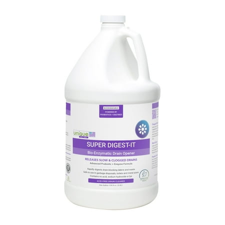 Unique Super Digest-It Bio-Enzymatic Drain Opener, Clean and Fresh Scent, 128 oz. Liquid