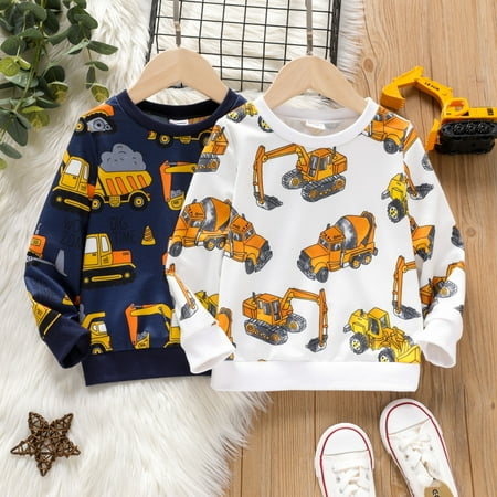 

PatPat 2PCS Toddler Boy Vehicle Excavator Print Pullover Sweatshirt