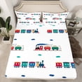 thumbnail image 2 of Homewish Teens Boys Girls Cartoon Train 4 Pieces Queen Sheet Sets,Kawaii Railway Car Ultra Soft Flat Sheet,Steam Engine Railroad Queen Fitted Sheet,Microfiber Bedroom Decor, 2 of 7
