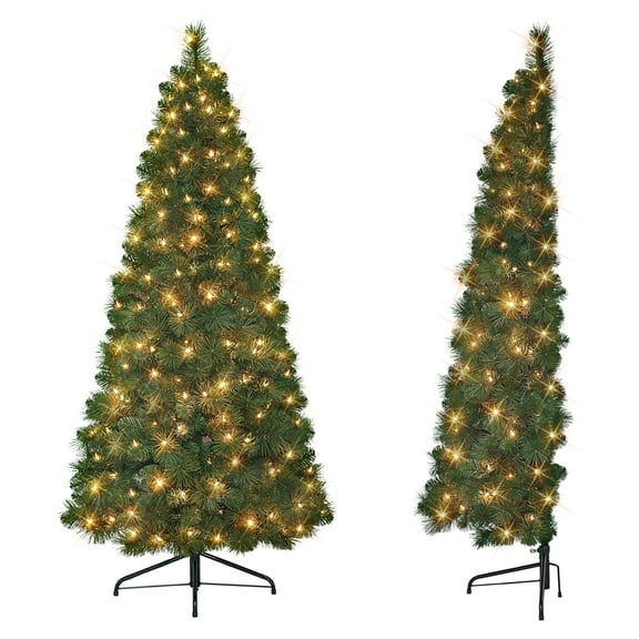 6.5 ft Pre-lit Wall Half Tree 437 Tips 150 UL Clear Incandescent Lights