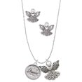 thumbnail image 1 of Delight Jewelry Silvertone Peace - Round Seal Silver tone Guardian Angel Charm Necklace and Stud Earrings, 1 of 4