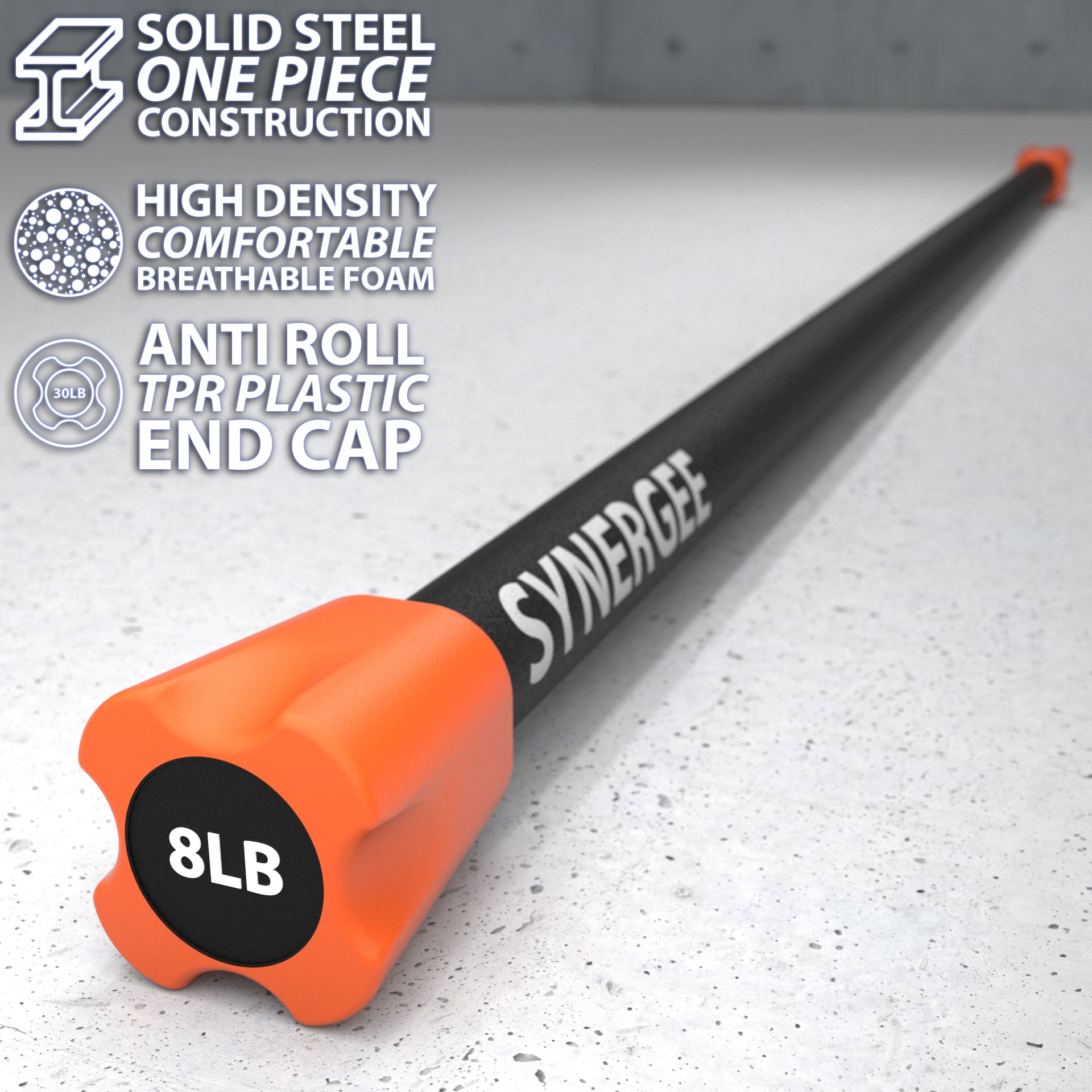 Synergee Workout Bar - 8lb - Padded Weighted Bars – Body Bar Toning Exercises, Strength & Condition