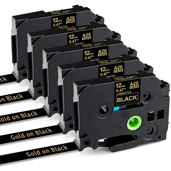 Label Tape 12mm 0.47 inch Compatible for Brother P-Touch TZ TZe Black Tape 12mm TZe-334 Gold on Black Use for Brother