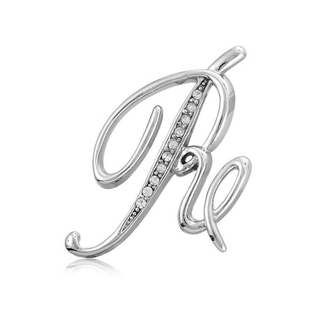 Initial Letter Brooch Pin - BERRICLE Rhodium Plated Base Metal Initial Letter 'R' Fashion Brooch Pin