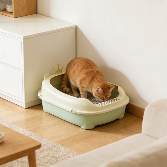 Open Small Cat Litter Box with High Side, Anti-Splashing Kitten Litter Pan, Semi-Enclosed Removable Cat Toilet with Litter Sifting Scoop for Boxes Easy to Clean No Odor
