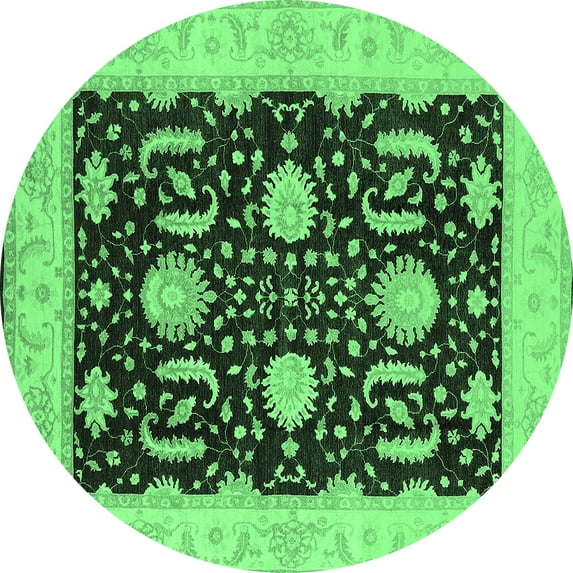 Ahgly Company Indoor Round Oriental Emerald Green Industrial Area Rugs, 5' Round