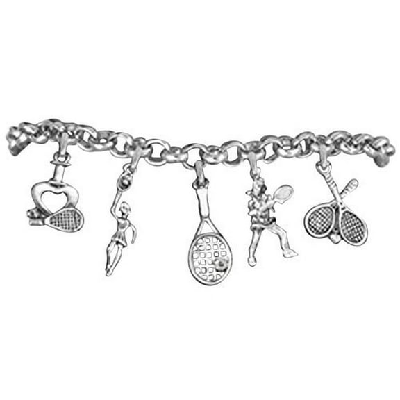 Tennis 5 Charm Bracelet, Great Gift, Hypoallergenic, Safe-Nickel, Lead, and Cadmium Free!