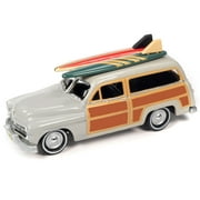 1950 Mercury Woody Wagon Dakota Gray with Wood Panels & Surfboards on Roof & 1959 Cadillac Ambulance Dull Red w/ Surfboards on Roof Cocoa Beach Rescue Patrol Surf Rods "Set of 2" Cars 2-Packs 2023