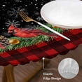 thumbnail image 3 of Red Plaid Christmas Round Tablecloth, Fitted Table Cover with Elastic for 45"-54" Round Tables, Xmas Snowflake Botanical Poinsettia Table Cloth Outdoor Indoor Dinning Party Waterproof Tablecloths, 3 of 7