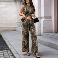 thumbnail image 6 of Women'S Denim Summer 2 Piece Outfits Crew Neck Sleeveless Vest Wasitcoat and Pockets Pants Leopard Sets Leopard Print XL, 6 of 8