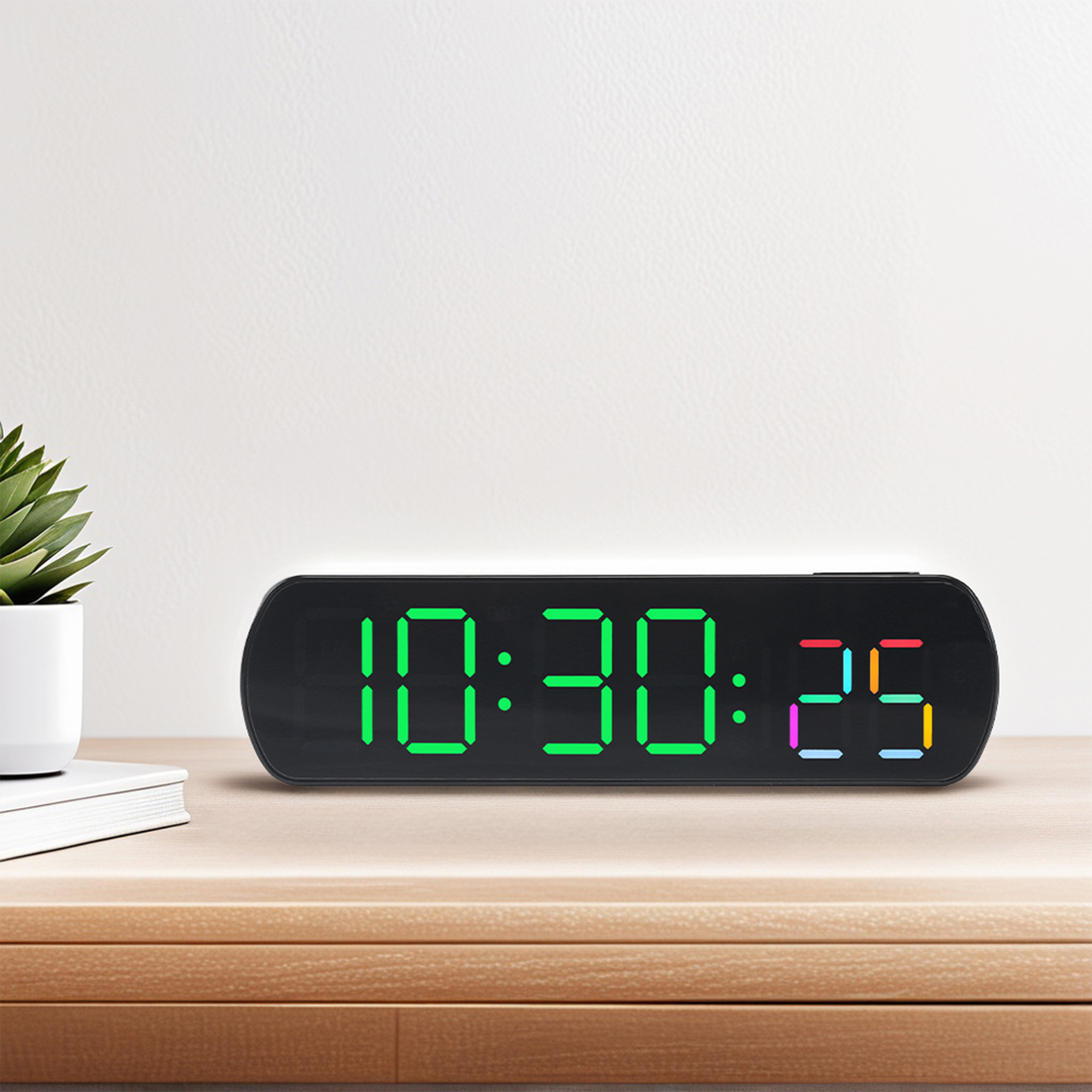 Unique Bargains Alarm Clock Black Housing With Green Light 6.5"L x 1.0"W x 1.8"H