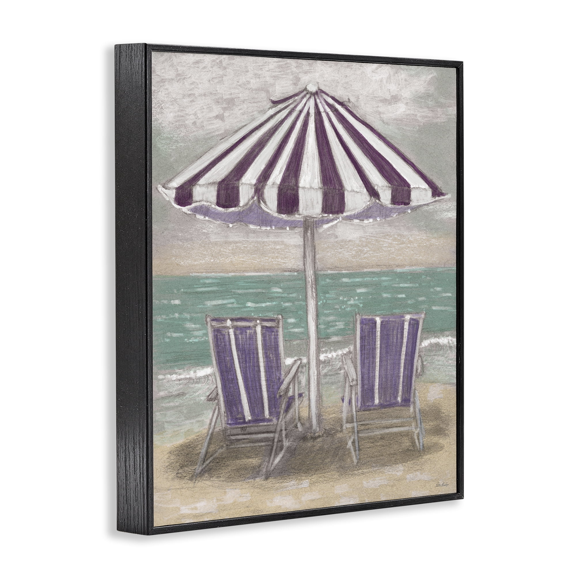 Stupell Industries Umbrella & Chairs on Beach Black Framed Giclee Art, design by Patti Bishop