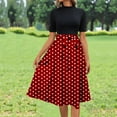 thumbnail image 2 of SMihono Womens Summer Dresses 2025 Casual Short Sleeve Sundress Beach Vacation Polka Dot Print Splicing Short Dresses Red L, 2 of 6