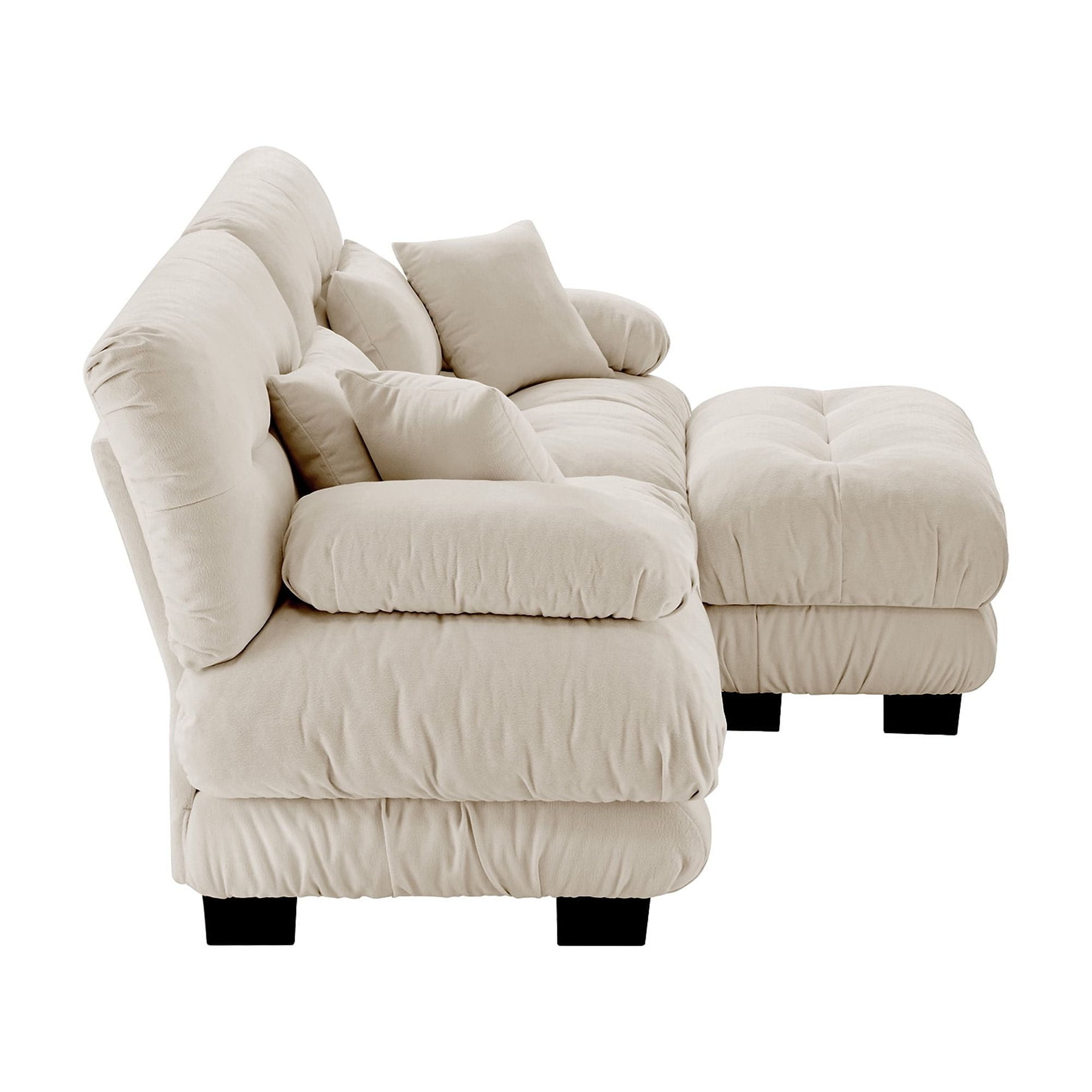 Gewnee Light coffee Chenille Cloud Couch Sectional Sofa with Convertible Ottoman ,L Shape 2 Seater Sofa for Living Room