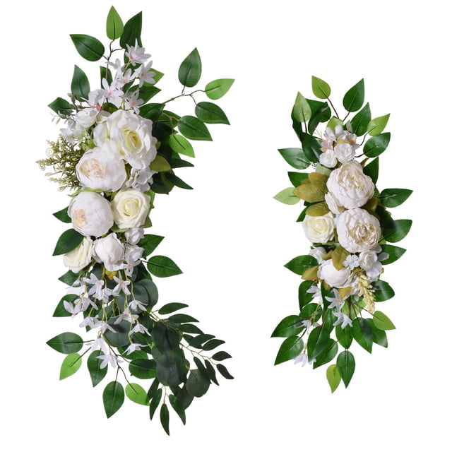 Arco de boda artificial con flores para hacer tú mismo, letrero de bienvenida para ceremonia de boda, fondo, mesa de novios, silla, decoración del hogar