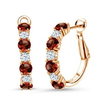 Gem Stone King 18K Rose Gold Plated Silver Red Garnet Hoop Earrings for Women (3.62 Cttw, Gemstone January Birthstone, Round 4MM and 3MM)