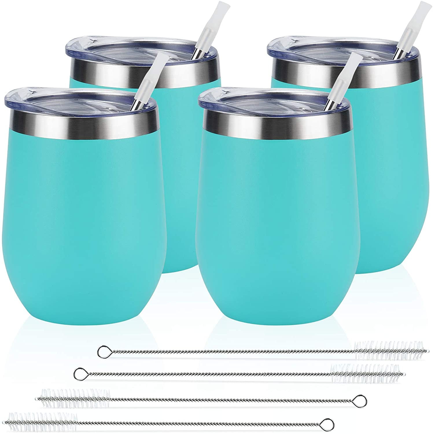 Gingprous 4 Pack 12 oz Stainless Steel Wine Tumblers with Lids Straws, Vacuum Insulated Tumblers