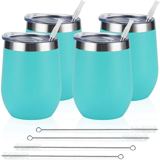 Gingprous 4 Pack 12 oz Stainless Steel Wine Tumblers with Lids Straws