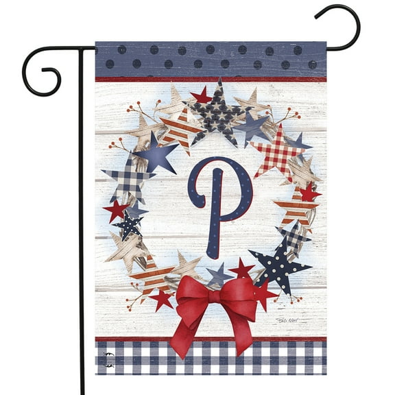 Briarwood Lane American Wreath Monogram P Garden Flag