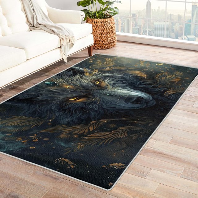 Wolf Rugs for Bedroom - Wolf Rug & Home Decor, 3x5 Area Rug, Jungle Animal Wolves Rugs for Entryway, Washable Non Slip Soft Low Pile Small Indoor Door Mat, Wild Animal Carpet & Room Decorations