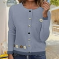 thumbnail image 2 of Floral Heart Buttons Knitted Cardigan Short Sleeve Round Neck Cropped Sweater Outerwear Lightweight Fall Fashion Top Cardigan Sweaters for Women, 2 of 2