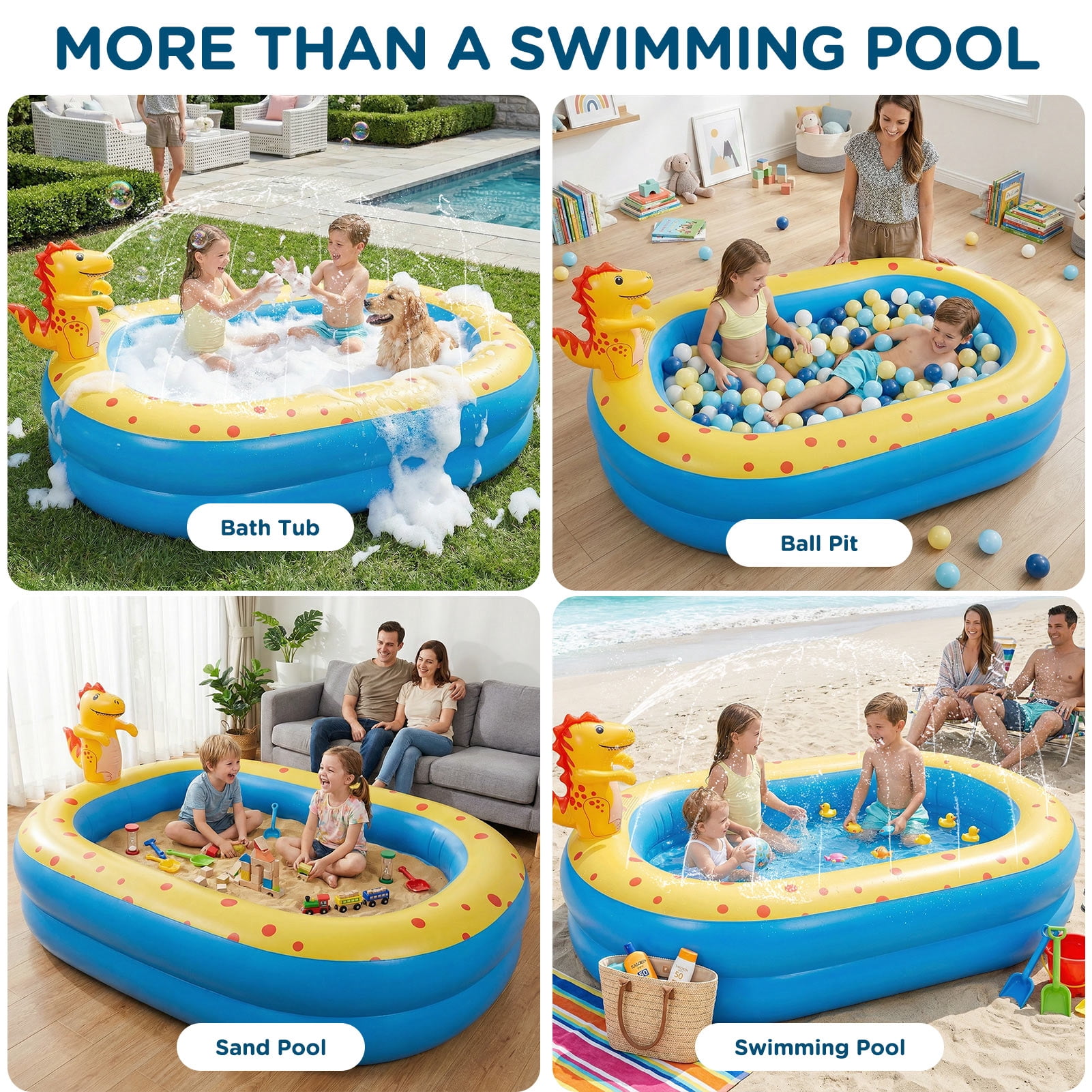 Livhil Kiddie Pools, Swimming Pool for Kids, 67'' x41'' x32'' Dinosaur Inflatable Pool with Sprinkler for Outdoor Law Summer Water Play
