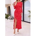 thumbnail image 2 of PRETTYGARDEN Women's Formal Maxi Floral Dresses with Slit Long Sleeve Ruffle Hem, Elegant Outfit for Wedding Guest & Cocktail Party, Bodycon Crewneck Mesh Dresses, Fall Fashion, 2 of 8