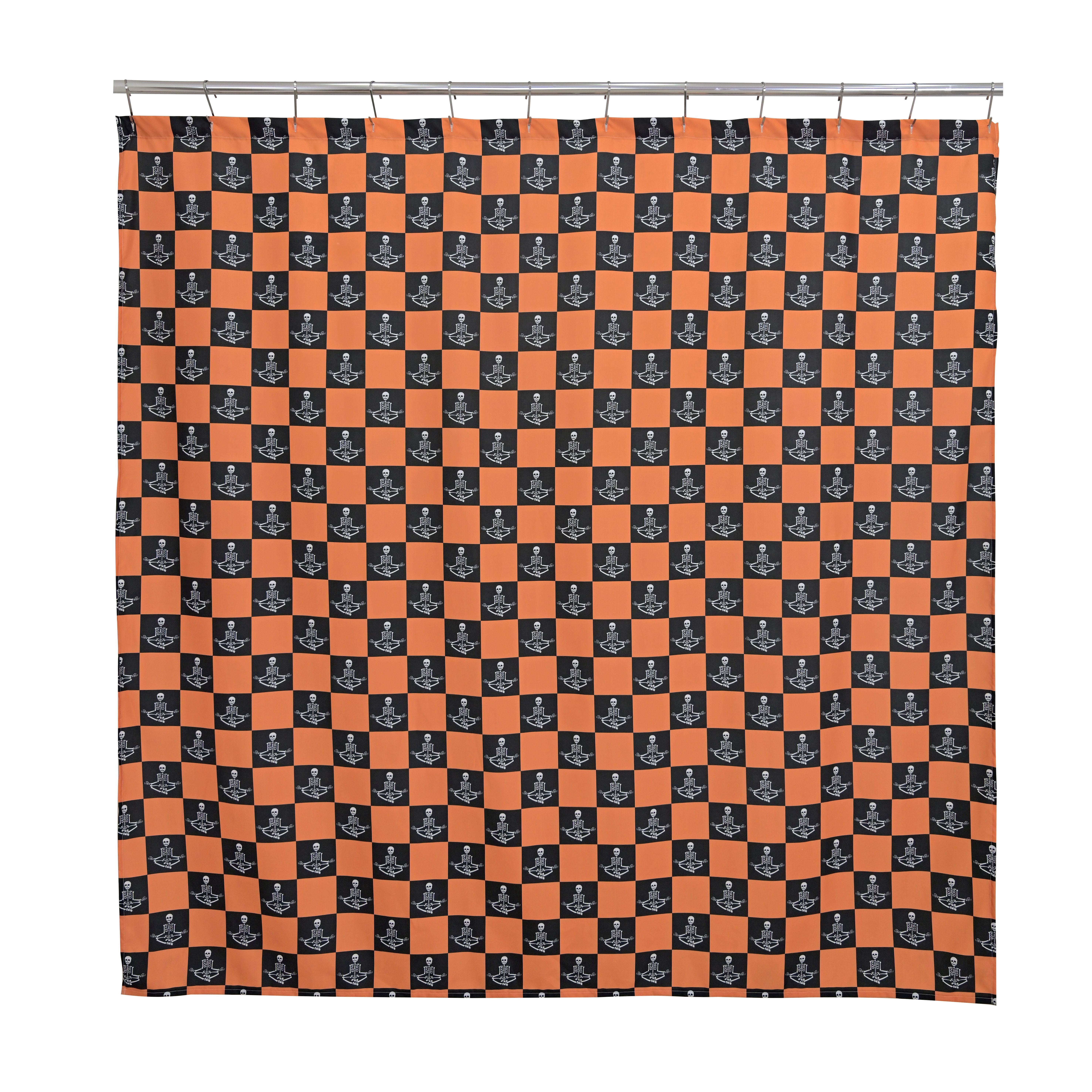 Way To Celebrate Skeleton Checkered 14-Piece Bath Set with Curtain, Rug, and Hooks, 72" x 72" & 21" x 18"