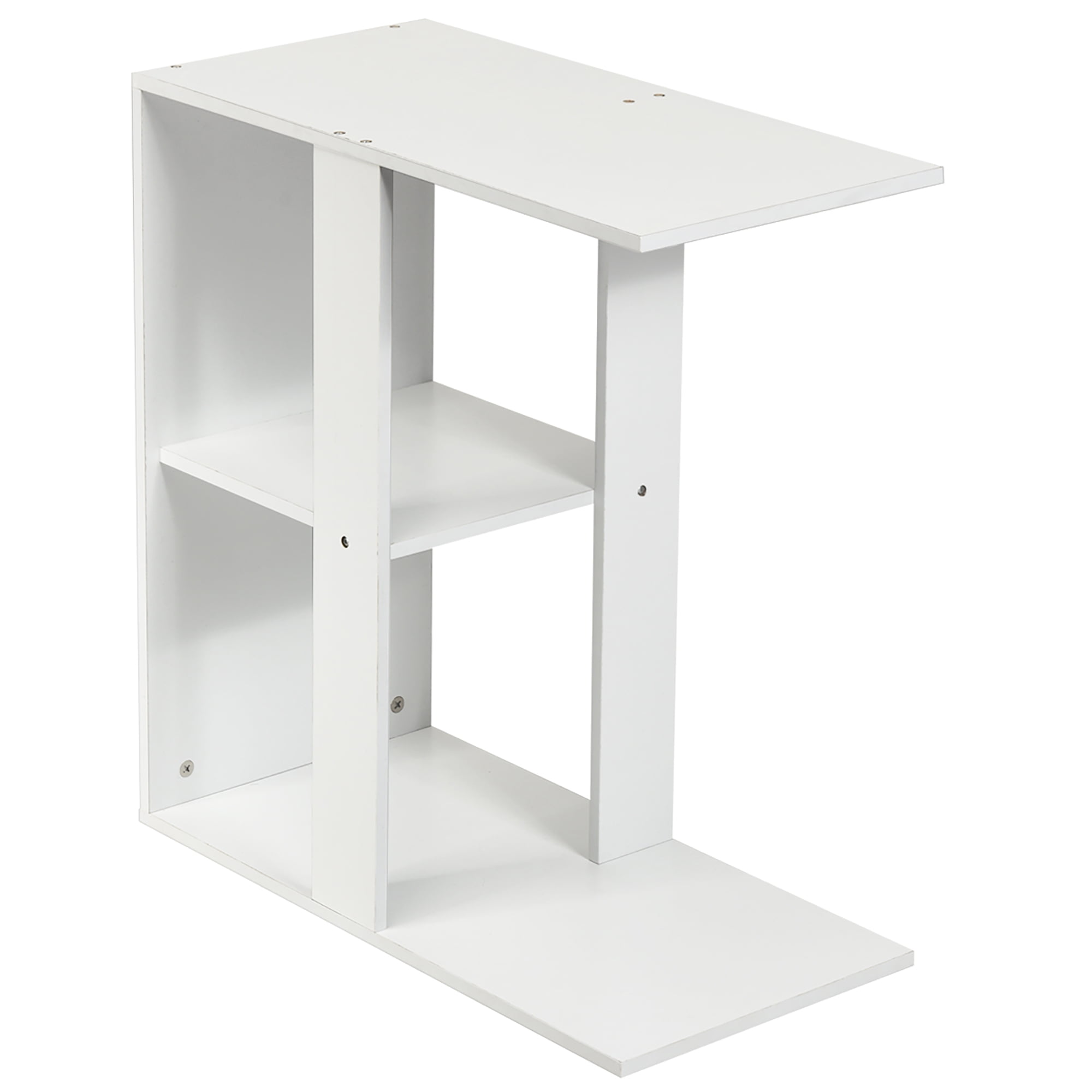 Costway 3tier Side Table W/Storage Shelf Spacesaving Nightstand White